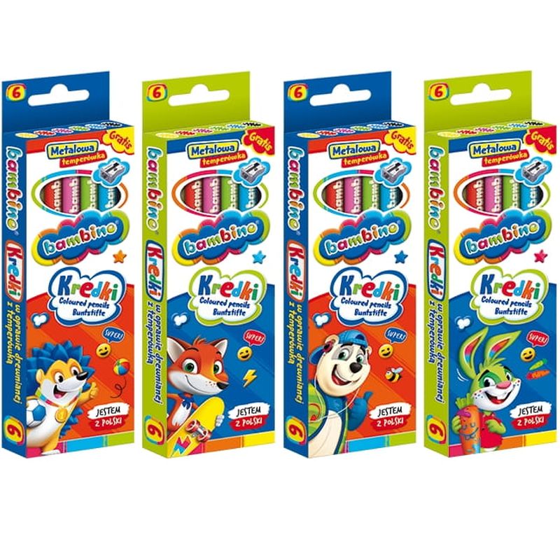 Kredki 6 SZTUK DREWNIANE +TEMPERÓWKA Bambino