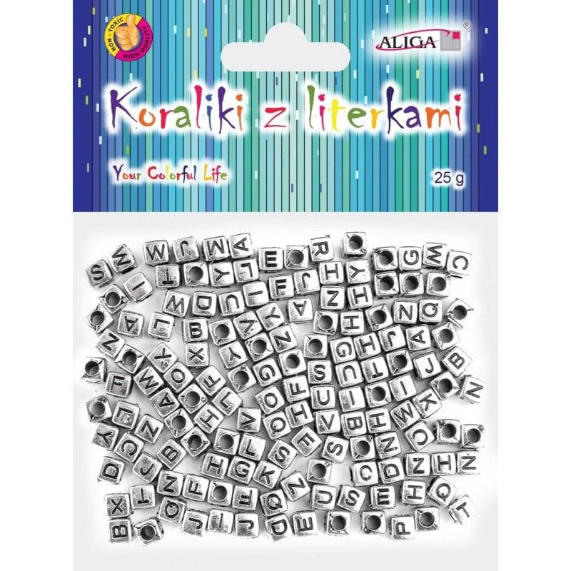 Koraliki PJA-0347 metalowe z literkami, rozm. 6x6mm, op.25g