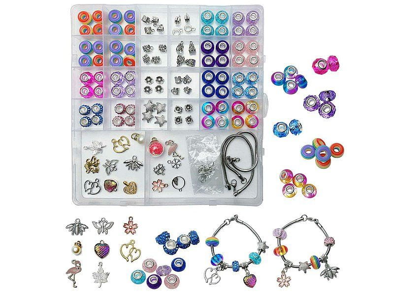 zestaw do robienia bransoletek - charms, koraliki, aplikacje, w pudełku; 22x20x3cm,