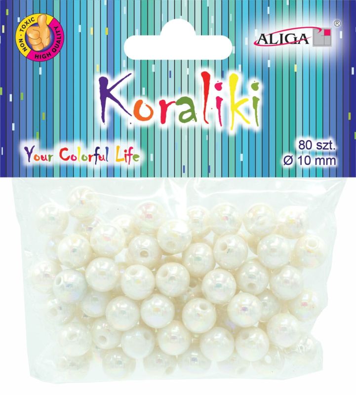 Koraliki plastikowe opalizujące perłowe PJ-0836 10mm op.80szt.