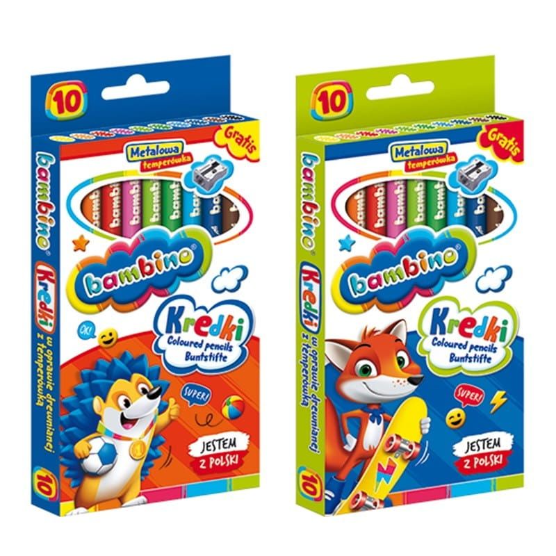Kredki 10 SZTUK DREWNIANE +TEMPERÓWKA Bambino