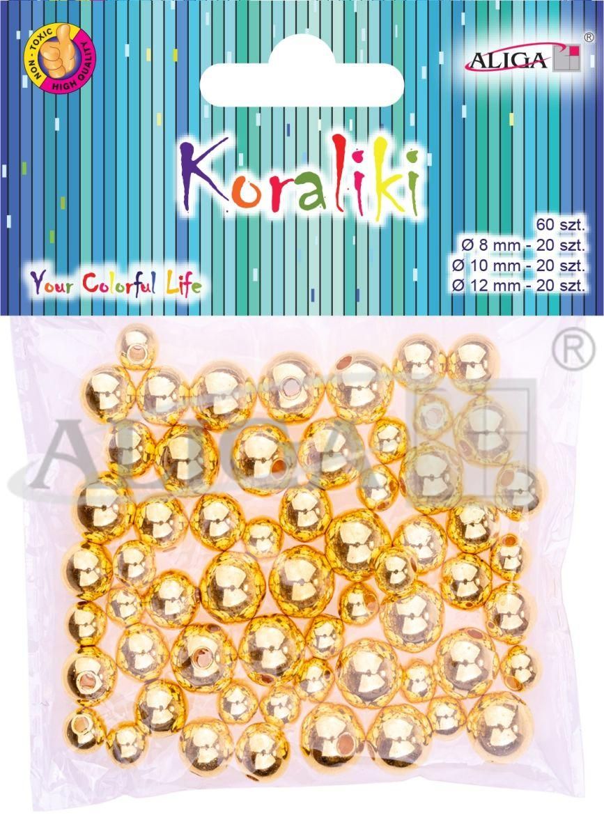 Koraliki plastikowe PJ-9463 złote, metalizowane, mix rozm.