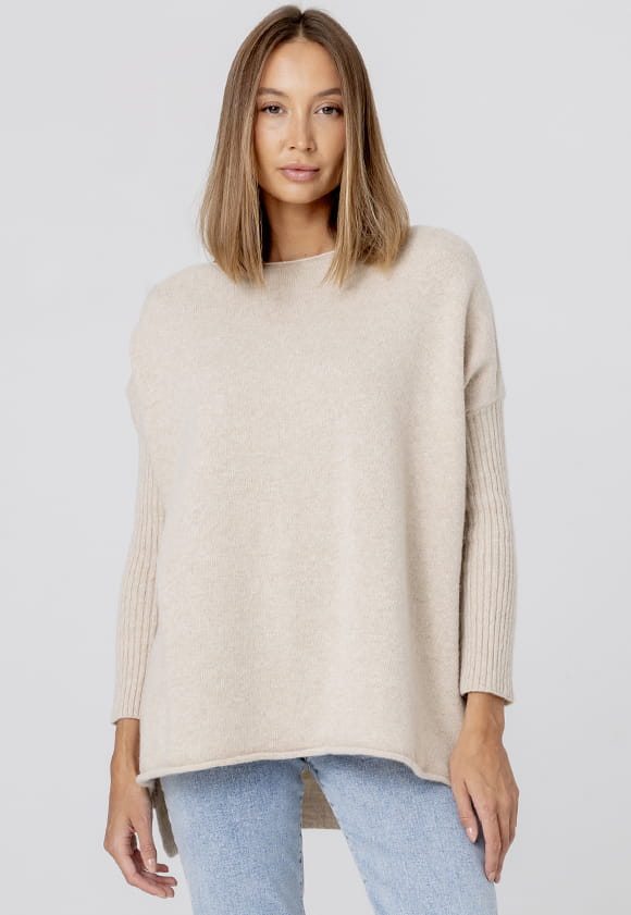 Oversize-Pullover aus Wolle AGNES - beige