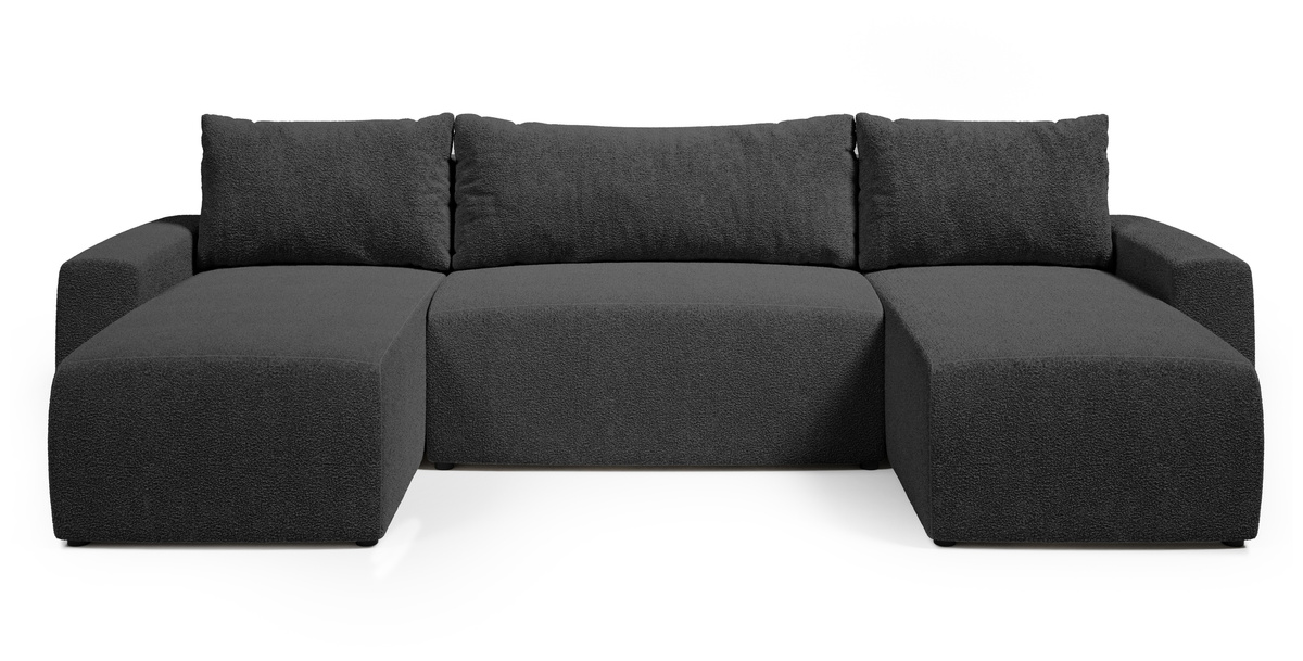Grafitowy narożnik do salonu z funkcją spania PLUSH U boucle