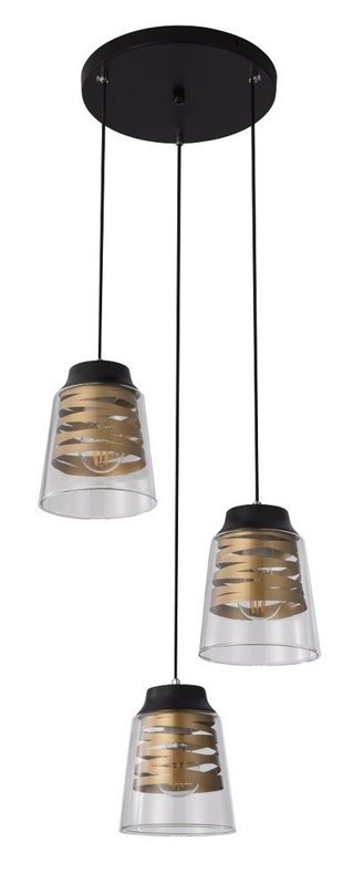 Lampa wisząca talerz czarno-złota szklana 3x60W Fresno