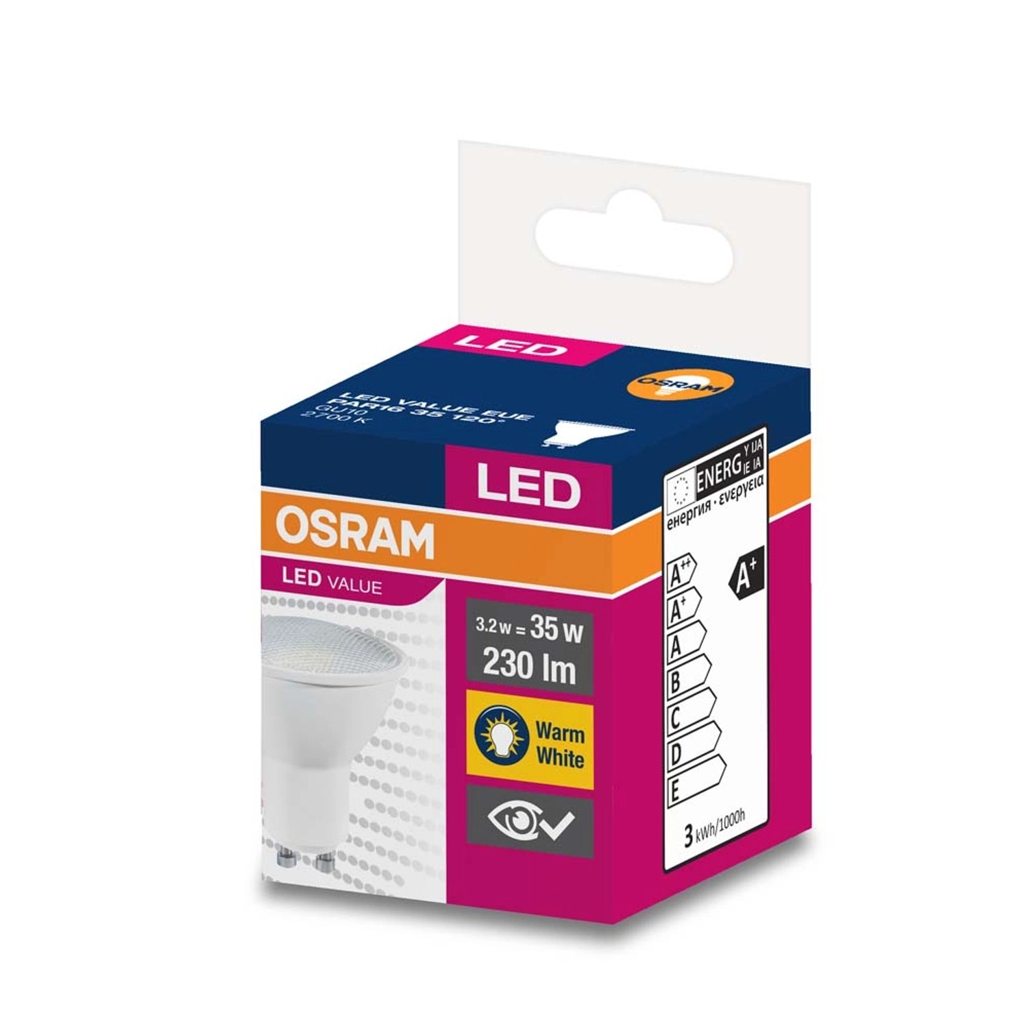 Żarówka LED VALUE PAR16 120st. GU10 2,8W 2700K 230lm