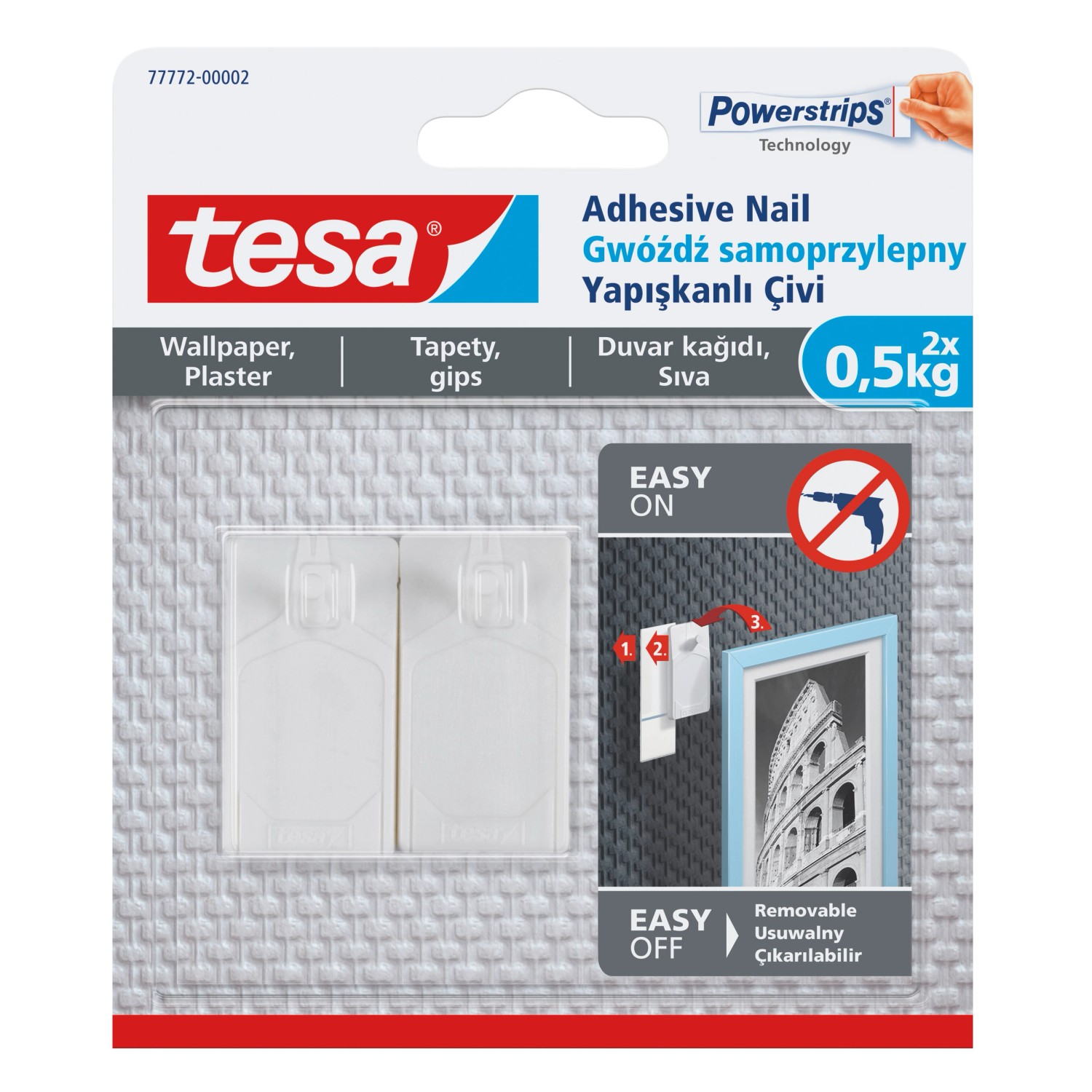 Tesa Gwóźdź samoprzylepny do tapet, 2 szt. do 0,5kg