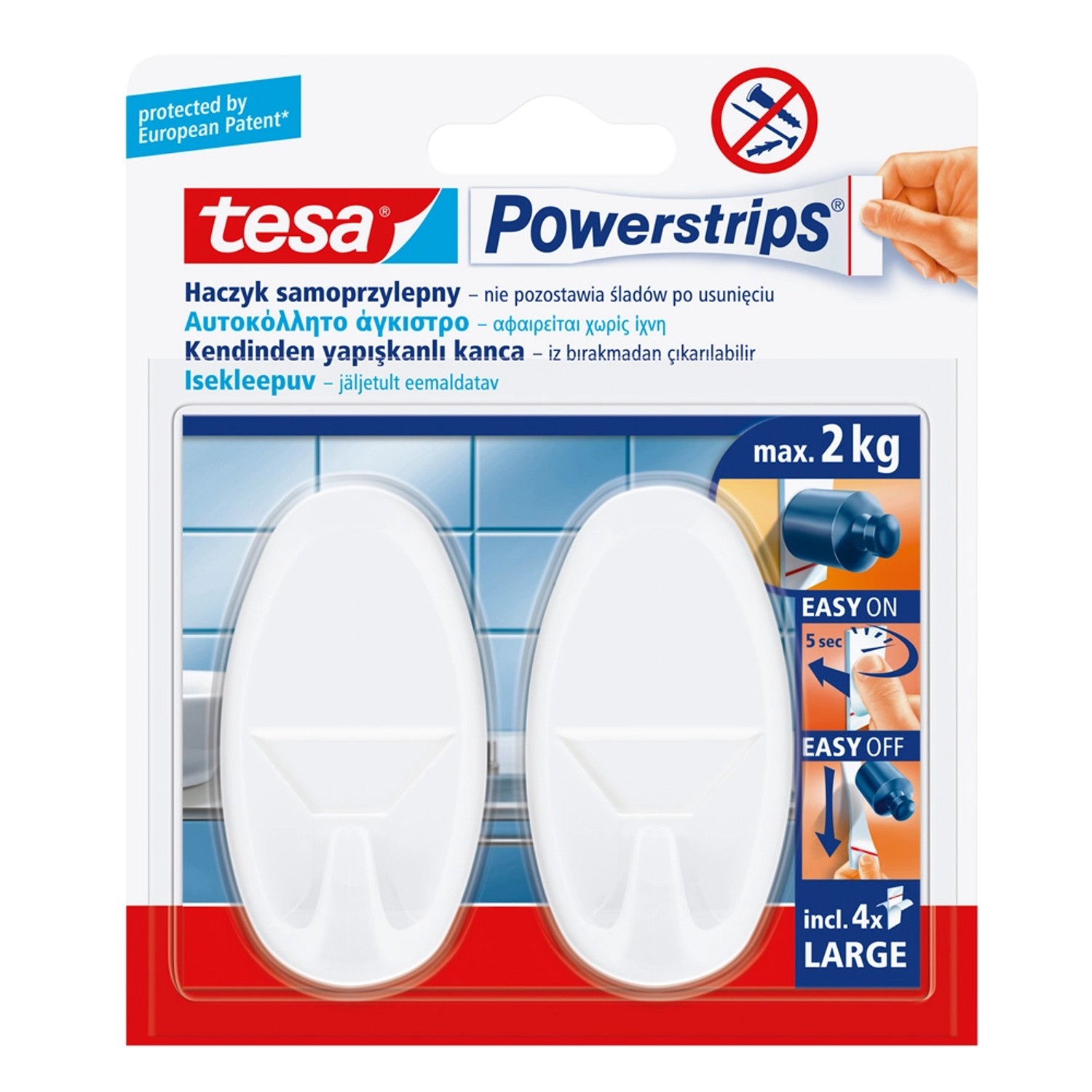 Tesa Haczyk pojedynczy Powerstrips owalny biały 2 sztuki