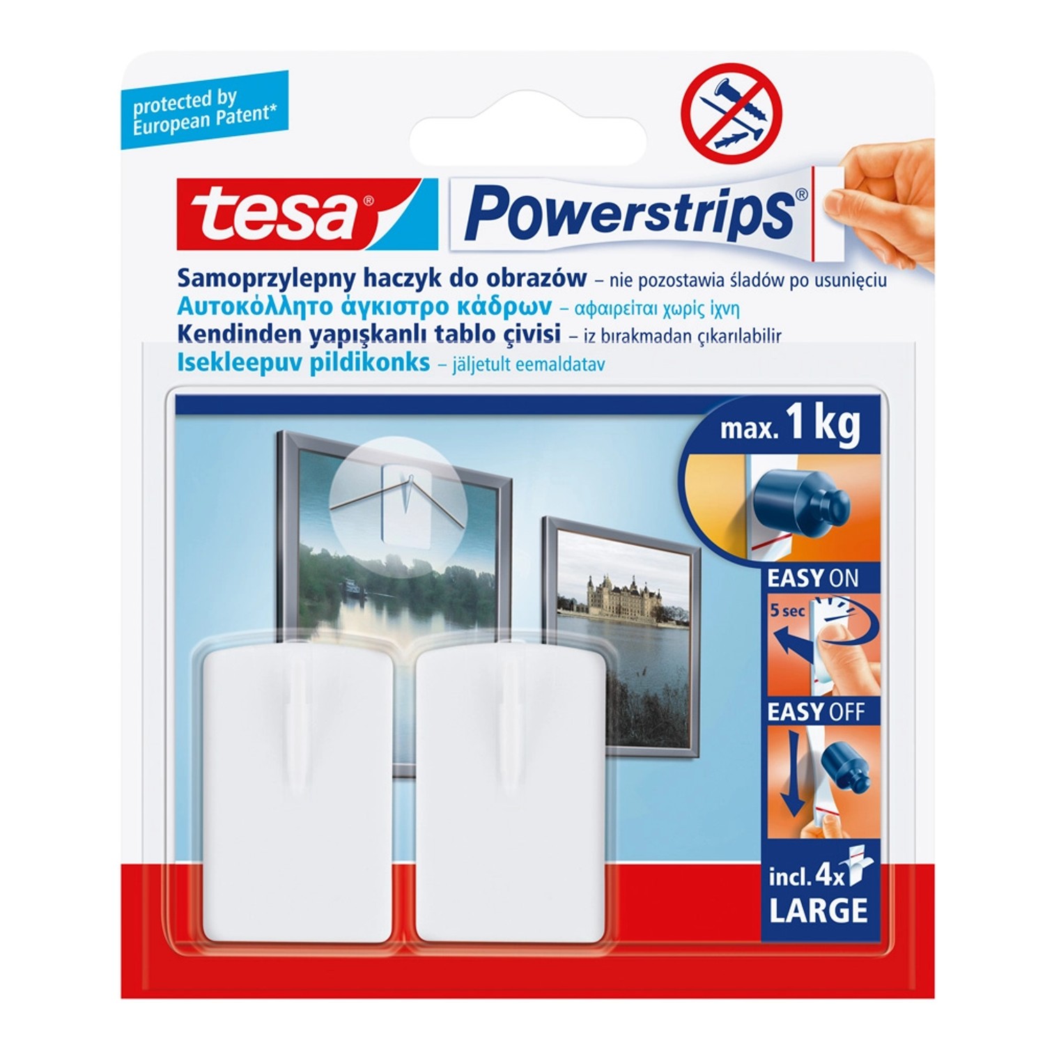 Tesa Haczyk pojedynczy Powerstrips do obrazów biały 2 sztuki