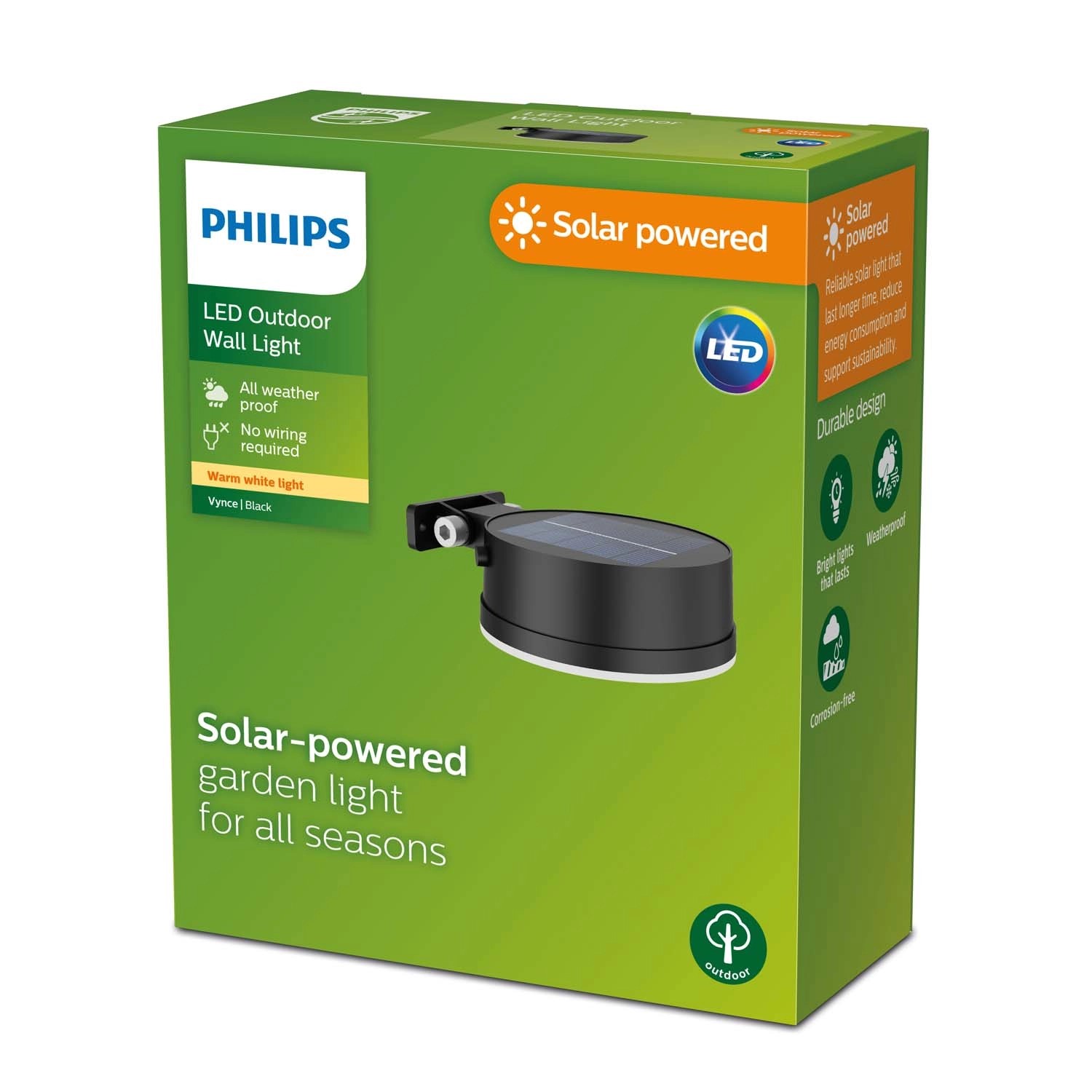 Oprawa solarna ścienna Philips Vynce koło 1,5W 2700K 200lm IP44 czarna