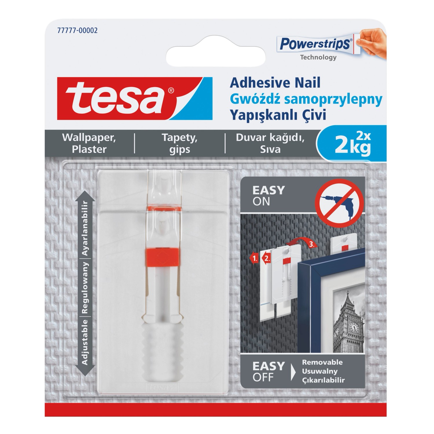 Tesa Regulowany gwóźdź samoprzylepny do tapet, 2 szt. do 2kg