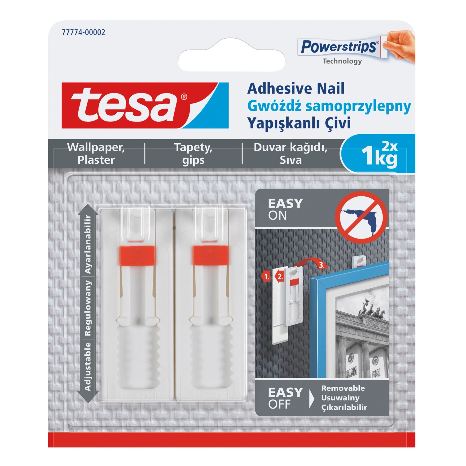Tesa Regulowany gwóźdź samoprzylepny do tapet, 2 szt do 1kg