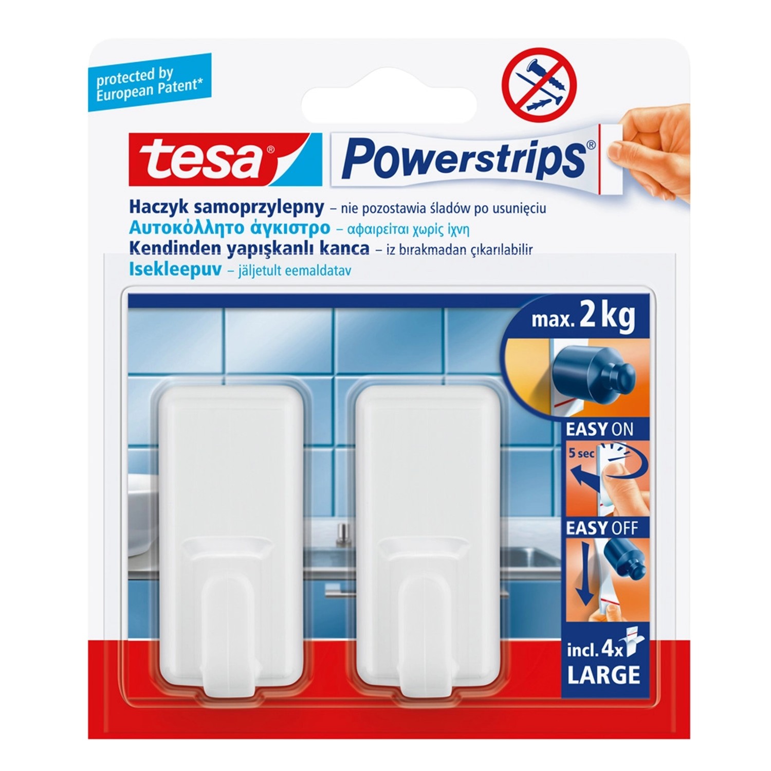 Tesa Haczyk pojedynczy Powerstrips duży biały 2 sztuki