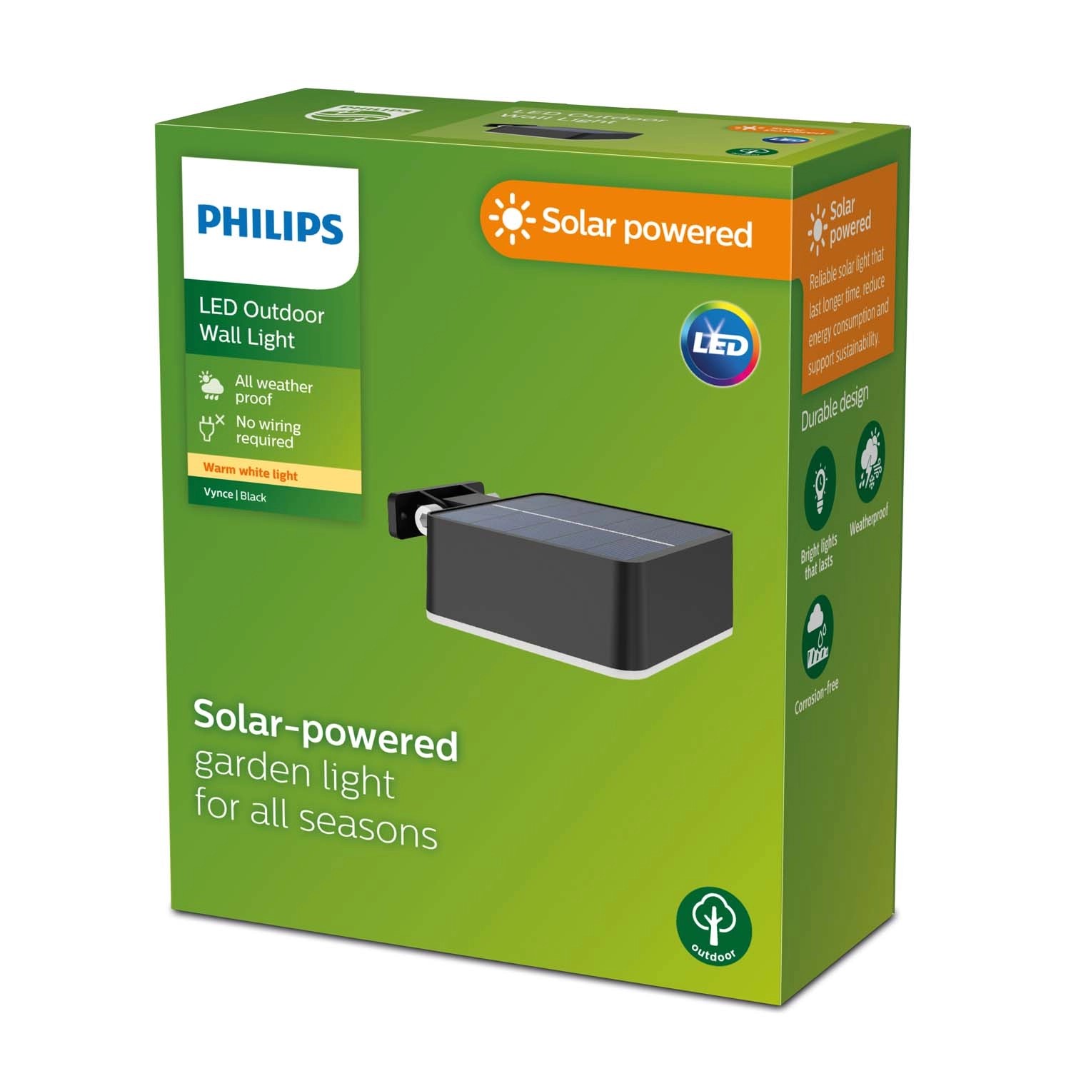 Oprawa solarna ścienna Philips Vynce kwadrat 1,5W 2700K 200lm IP44 czarna