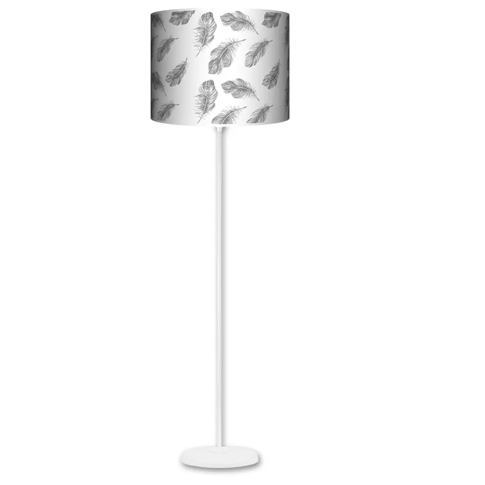 Lampa stojąca MAXI - Boho szare piórka - kolor podstawy do wyboru FL - czarny