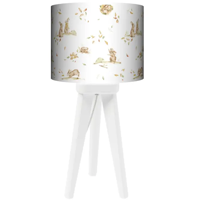 Lampa Trójnóg mała Zajączki na bieli kolor podstawy do wyboru FL - orzech