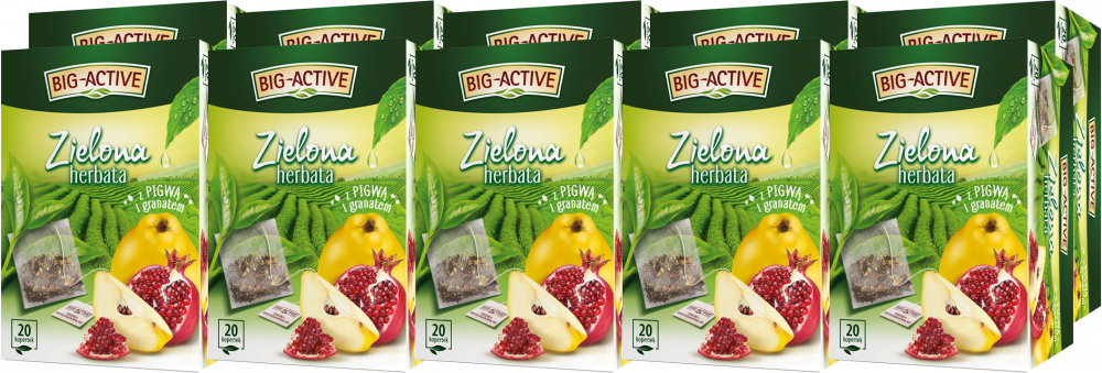 10x Herbata zielona smakowa w kopertach Big-Active, pigwa + granat, 20 sztuk x 1.7g