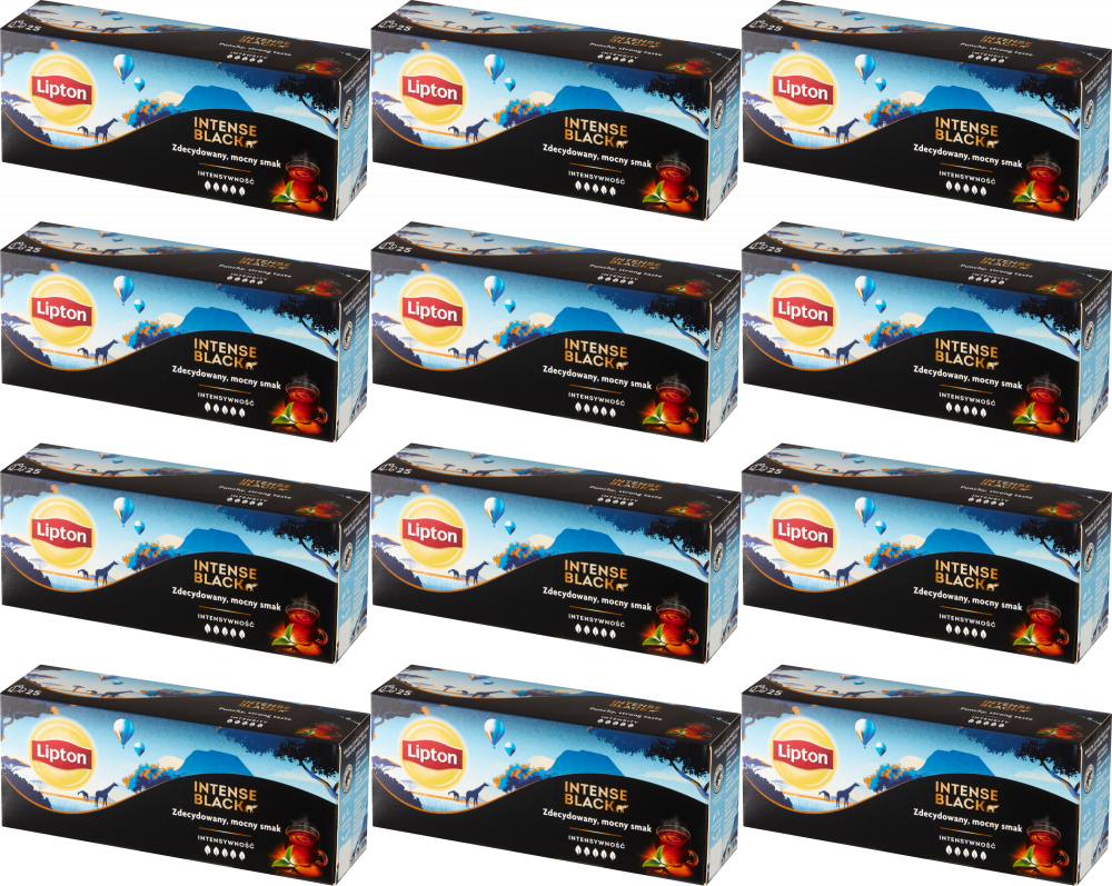 12x Herbata czarna w torebkach Lipton Intense Black, 25 sztuk x 2.3g