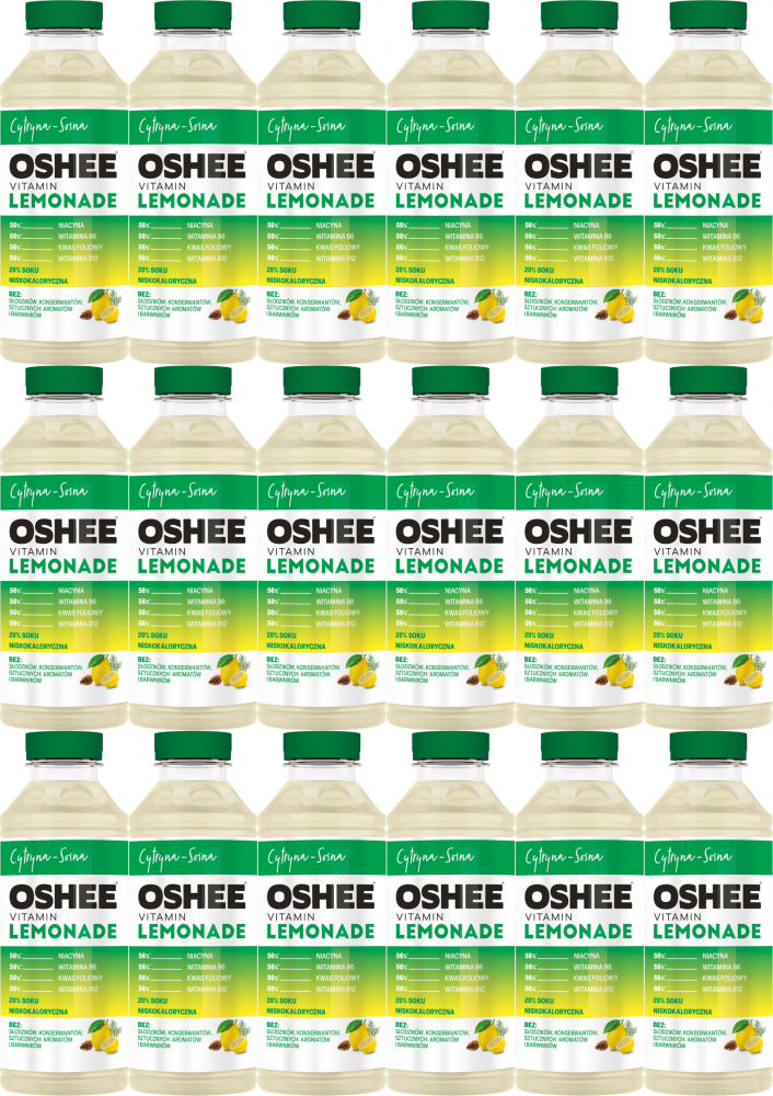 18x Napój niegazowany Oshee Vitamin Lemonade, cytryna i sosna, butelka PET, 0.555l