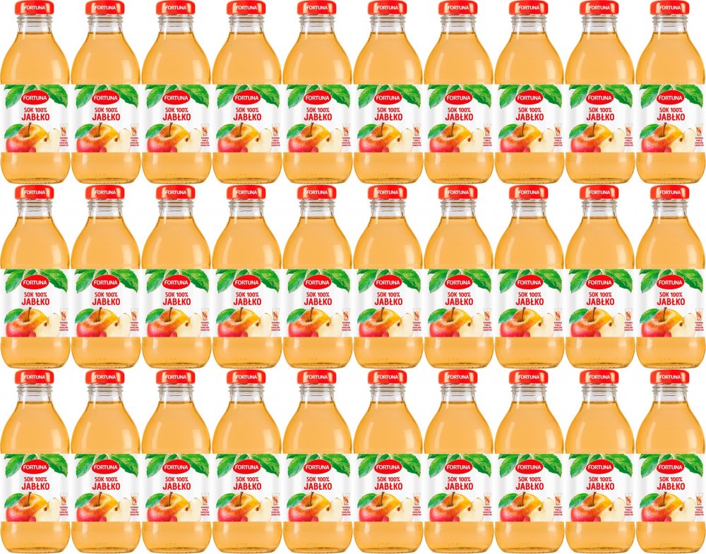 30x Sok jabłkowy 100% Fortuna, butelka szklana, 0.3l