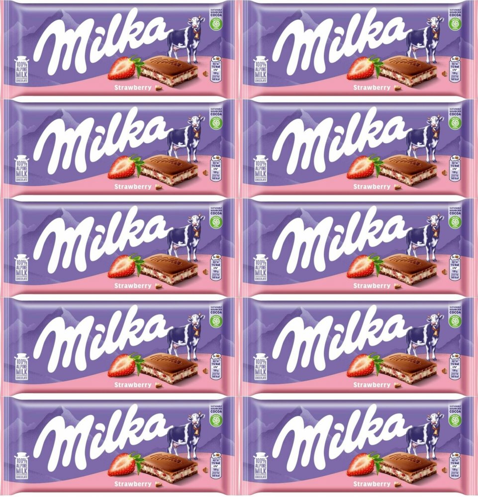 10x Czekolada Milka Strawberry, truskawkowa, 100g