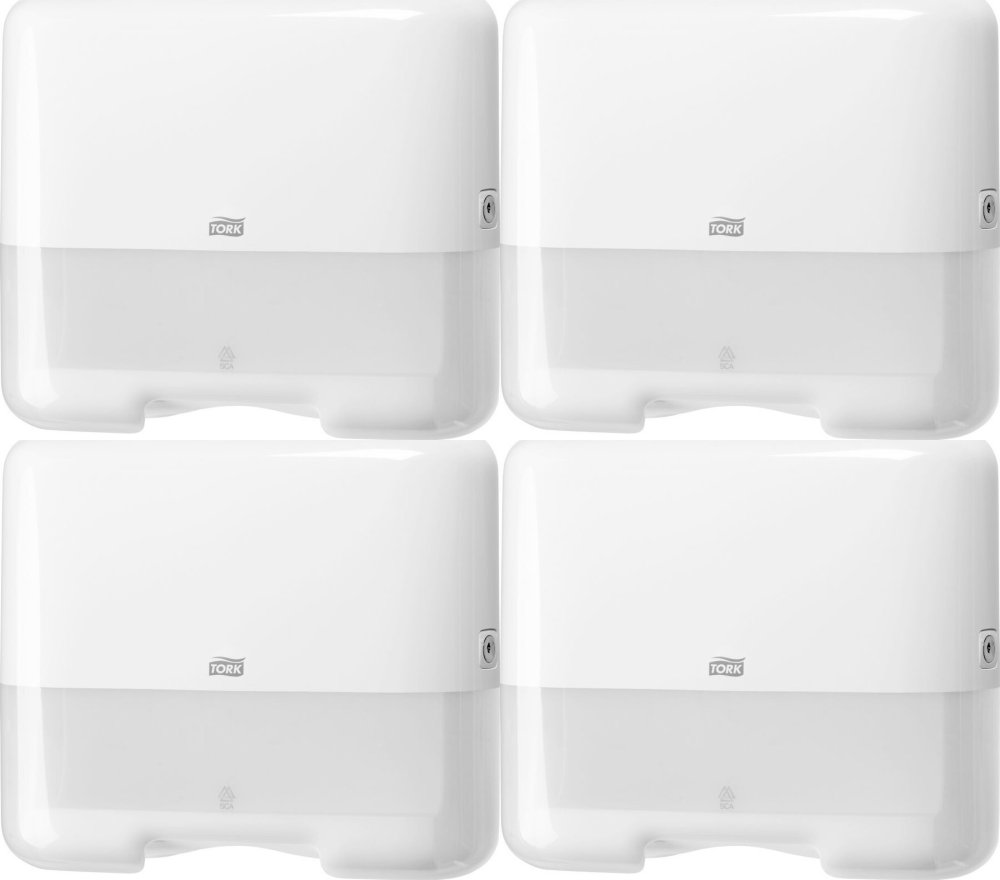 4x Podajnik na ręczniki papierowe w składce Tork Singlefold Mini 553100, uniwersalny, biały
