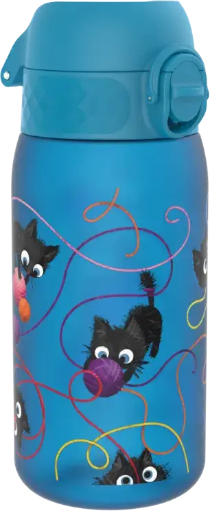 Bidon ION8 Playful Cats, recyclon/tritan, 350ml, niebieski