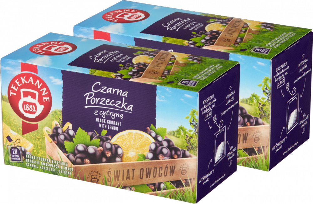 2x Herbata owocowa w kopertach Teekanne Black Currant with lemon, czarna porzeczka z cytryną, 20 sztuk x 2.5g