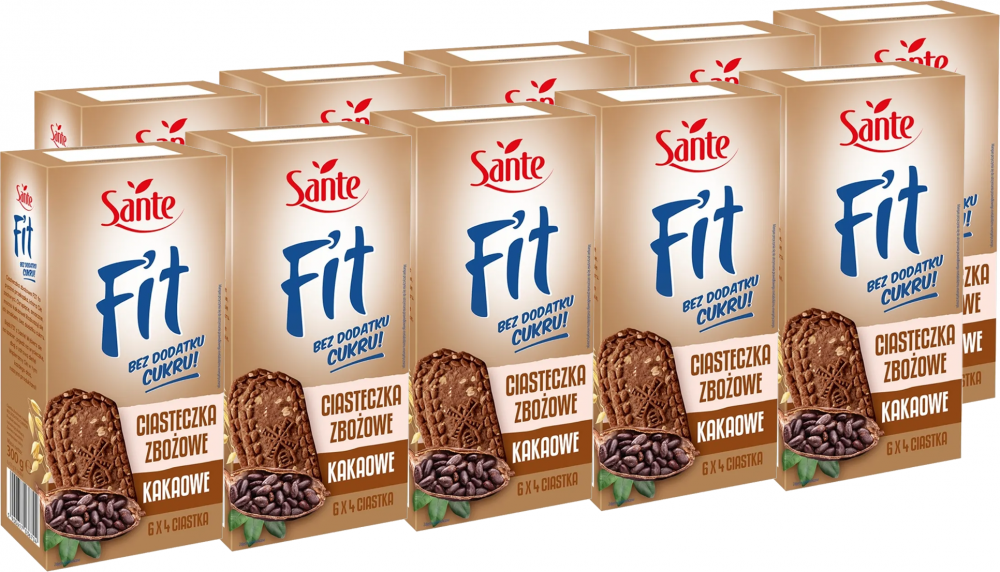 10x Ciasteczka zbożowe Sante Fit, kakaowy, bez cukru, 300g