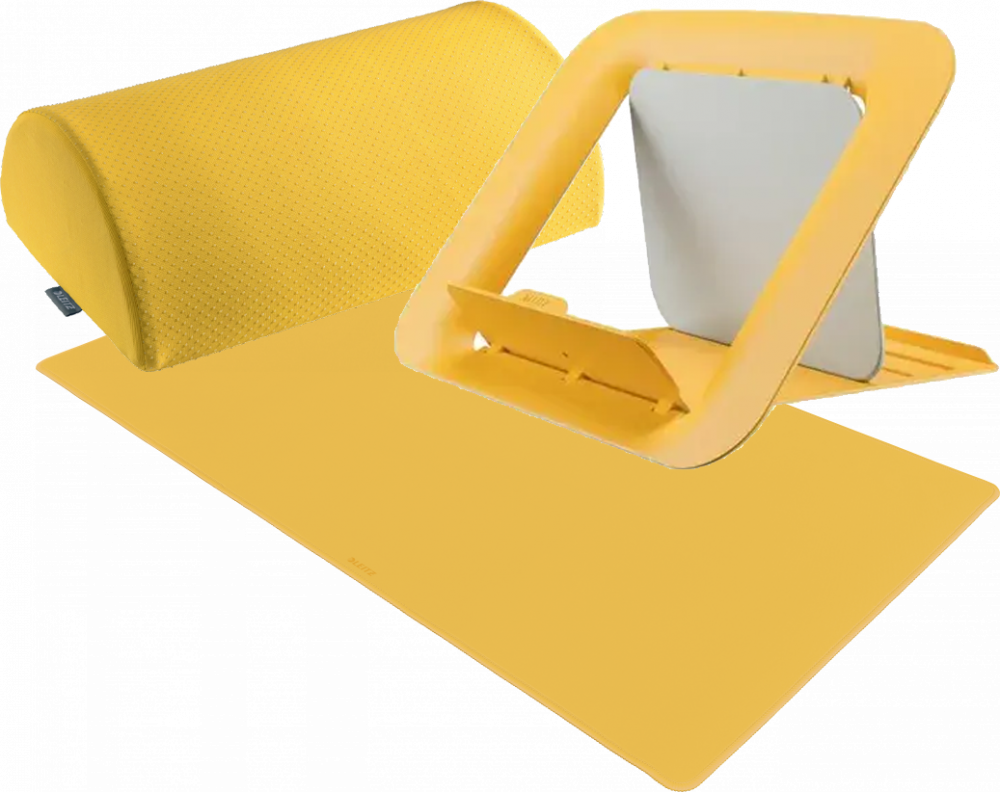 Zestaw: podstawka pod laptopa + podkład na biurko + podnóżek Leitz Ergo Cosy, żółty