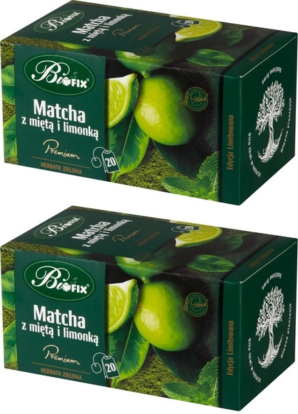 2x Herbata zielona w kopertach BiFix Premium Premium, matcha z miętą i limonką, 20 sztuk x 2g