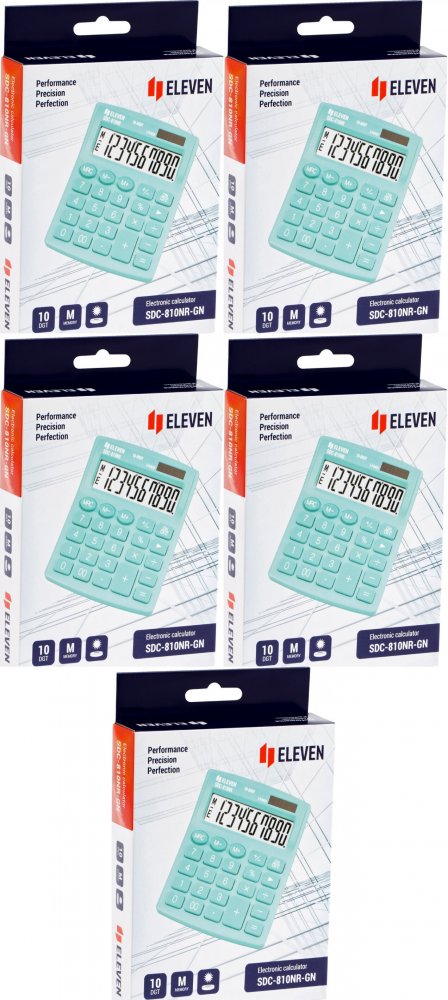 5x Kalkulator biurowy Eleven SDC-810NRGNE, 10 cyfr, zielony