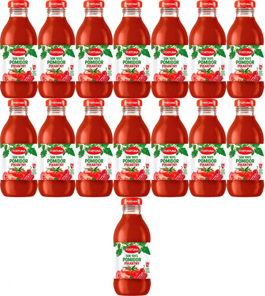 15x Sok pomidorowy pikantny 100% Fortuna, butelka szklana, 0.3l
