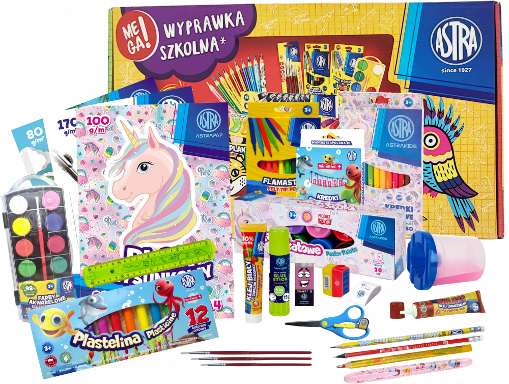 2x Wyprawka szkolna Astra Unicorn (XL), 27 elementów