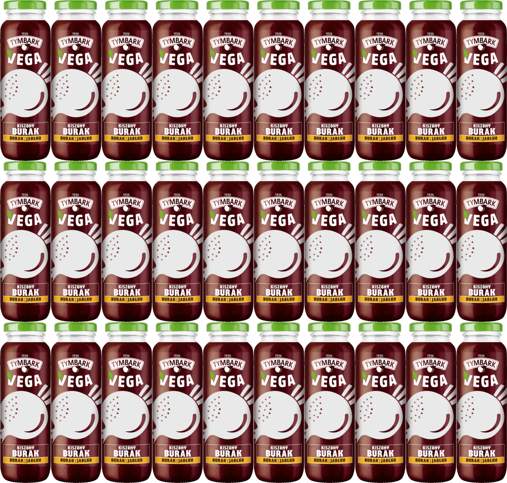 45x Sok warzywno-owocowy Tymbark Vega, burak/jabłko, bez cukru, butelka szklana, 0.25l