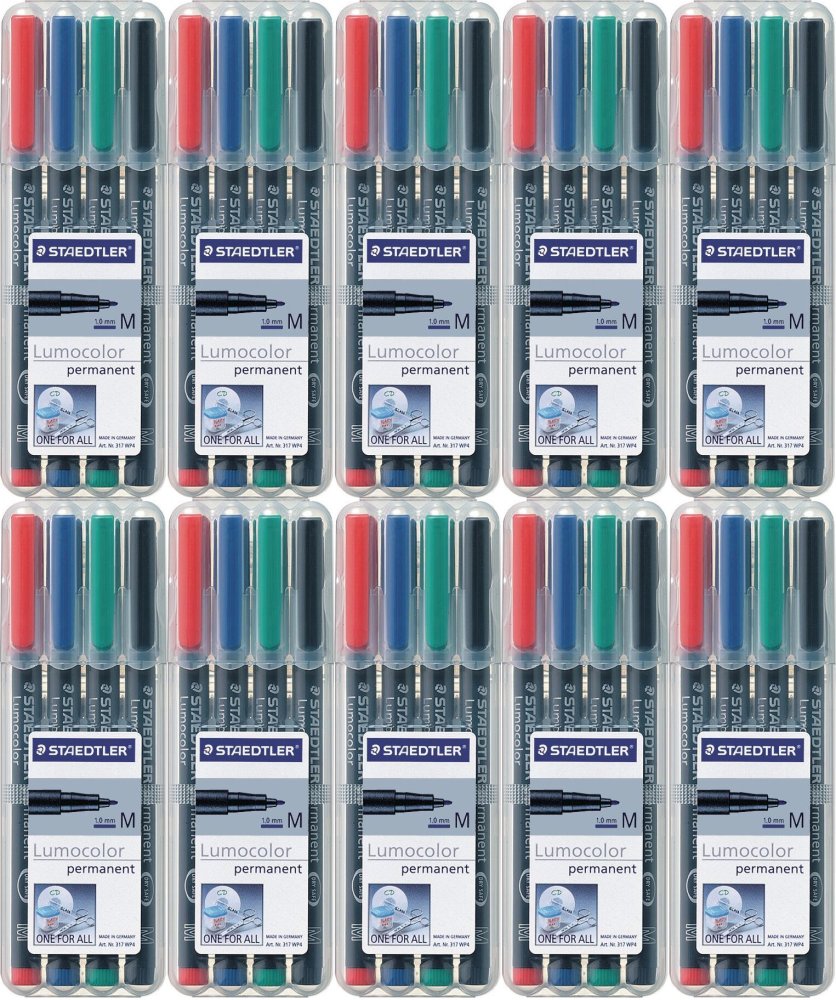 10x Foliopis Staedtler Lumocolor, 4 sztuki w etui, okrągła, 0.8-1mm (M), mix kolorów