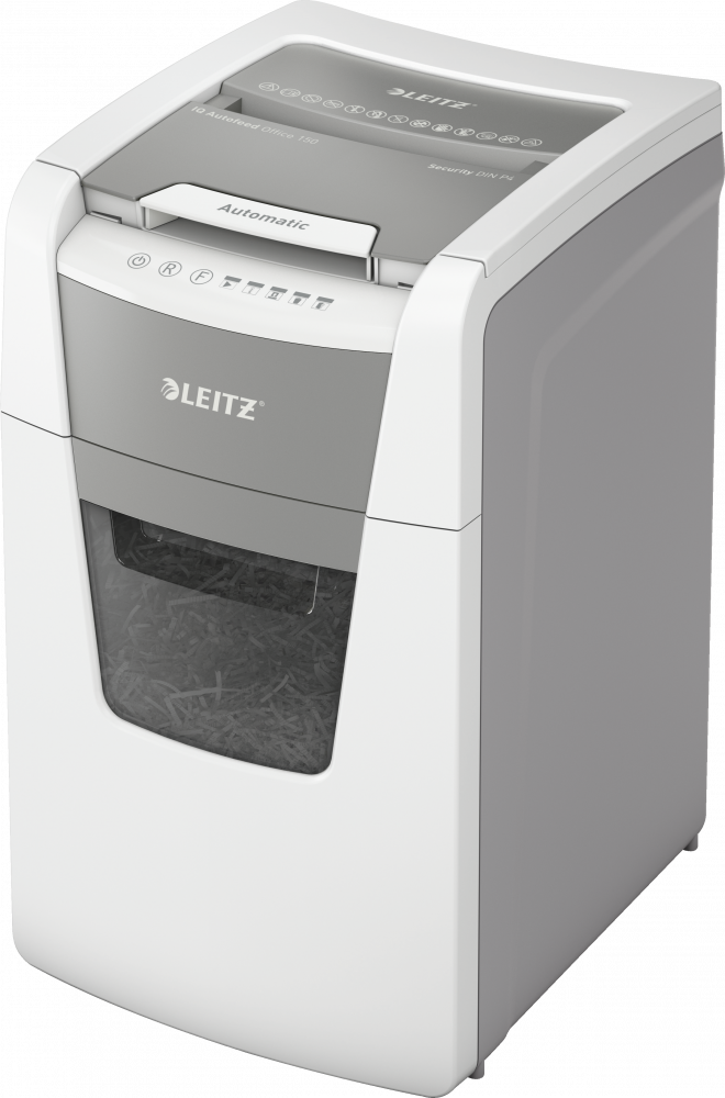 Niszczarka do papieru automatyczna Leitz IQ Office 150, konfetti 4x28mm, 150 kartek, P-4 DIN, biały