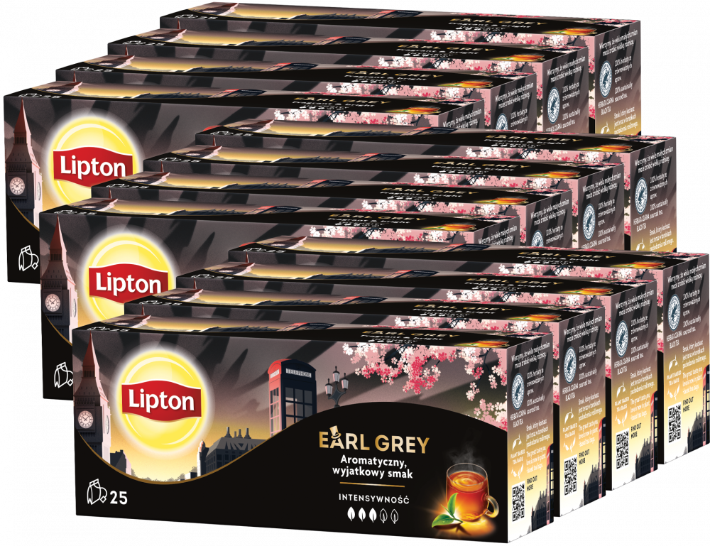 12x Herbata Earl Grey w torebkach Lipton, 25 sztuk x 1.5g