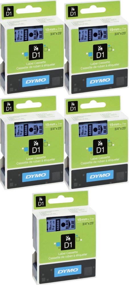 5x Taśma Dymo D1, 19mmx7m, nadruk czarny, taśma niebieska