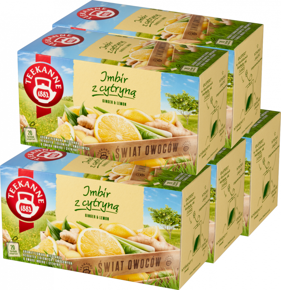 5x Herbata owocowa w kopertach Teekanne Ginger&Lemon, imbir i cytryna, 20 sztuk x 1.75g