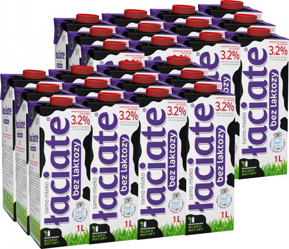 24x Mleko UHT Łaciate, bez laktozy, 3.2%, 1l