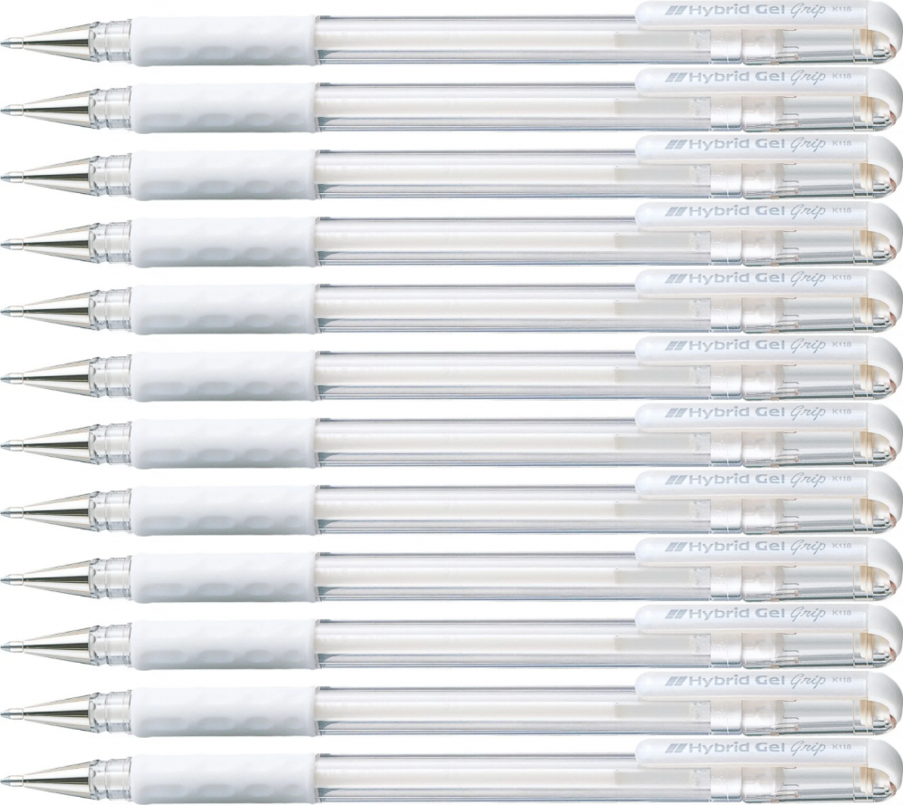 12x Długopis żelowy Pentel Hybrid Gel K118, 0.8mm, biały