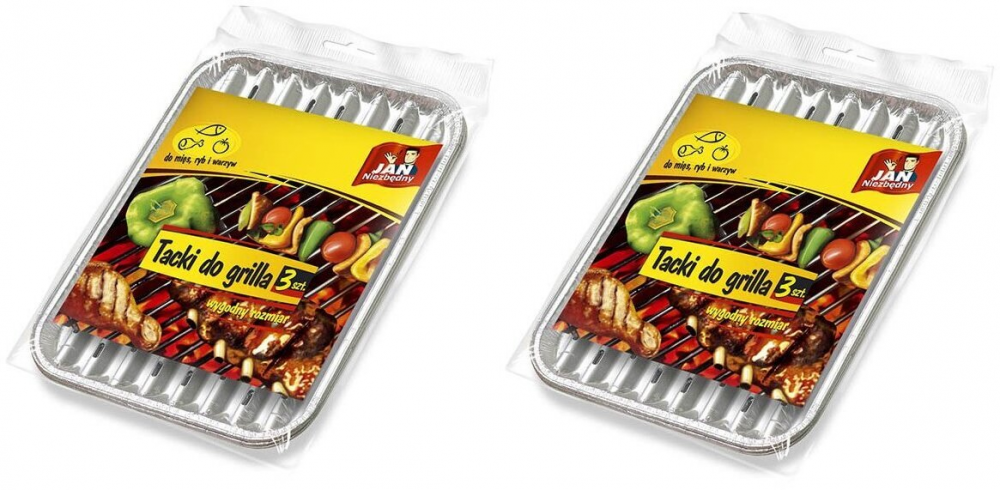 2x tacki do grilla Jan Niezbędny, prostokątne, małe, aluminium, 3 sztuki