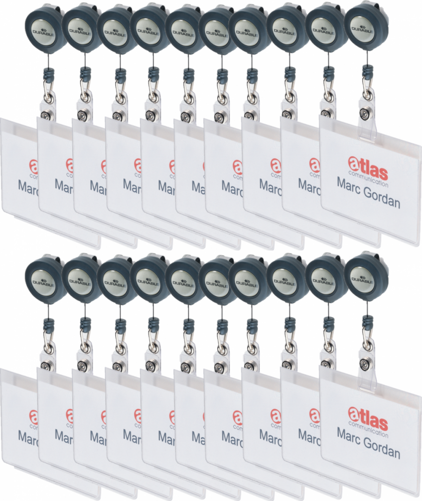 2x Identyfikator Durable, z mechanizmem ściągającym, 60x90mm, 10 sztuk, przezroczysty