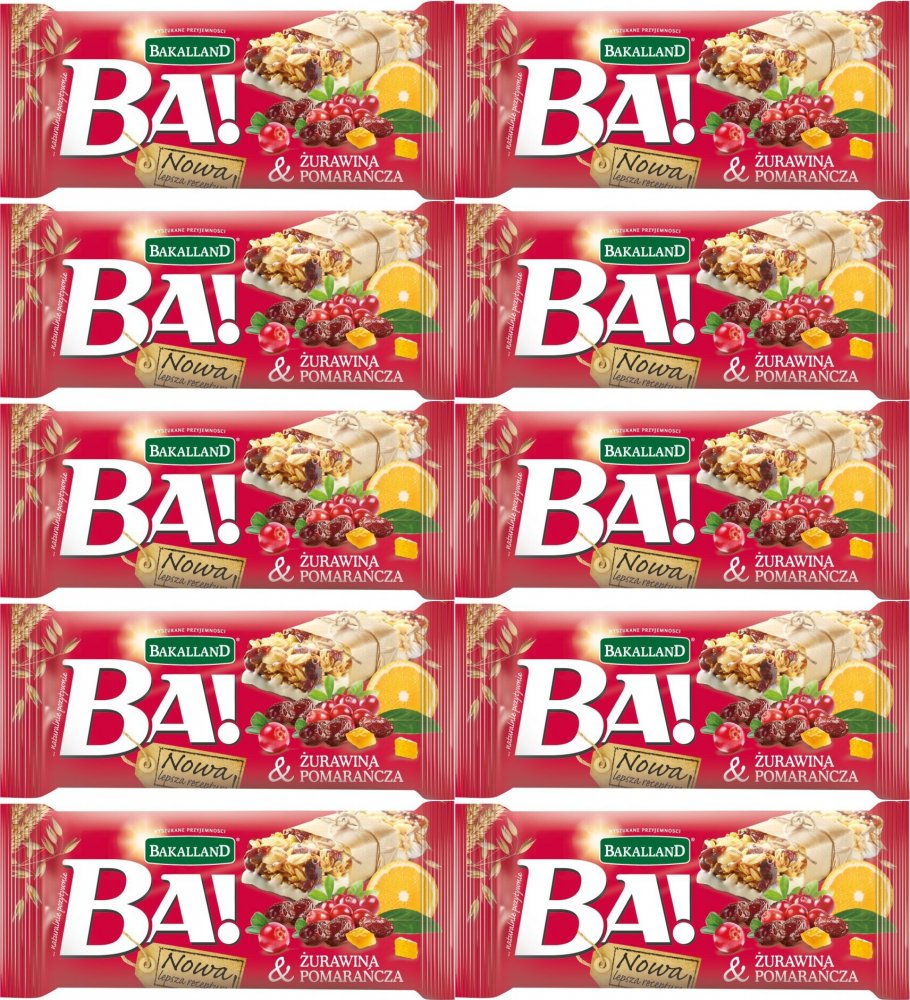 10x Baton zbożowy Bakalland BA! żurawina i pomarańcza, 40g