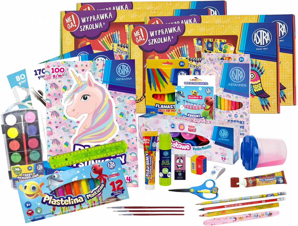 4x Wyprawka szkolna Astra Unicorn (XL), 27 elementów