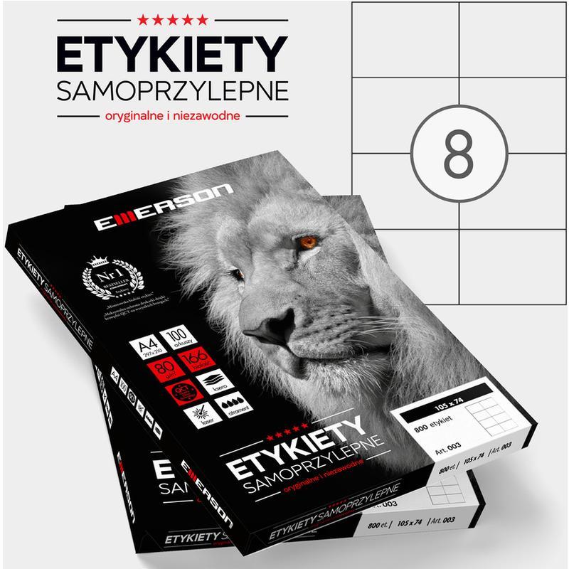 Etykiety samoprzylepne Emerson, 105x74mm, 100 arkuszy, biały