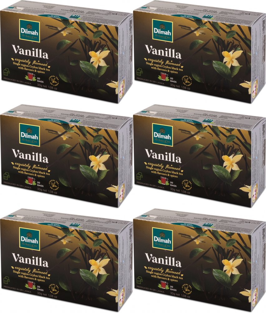 6x Herbata czarna aromatyzowana w torebkach Dilmah Vanilla, wanilia, 20 sztuk x 1.5g