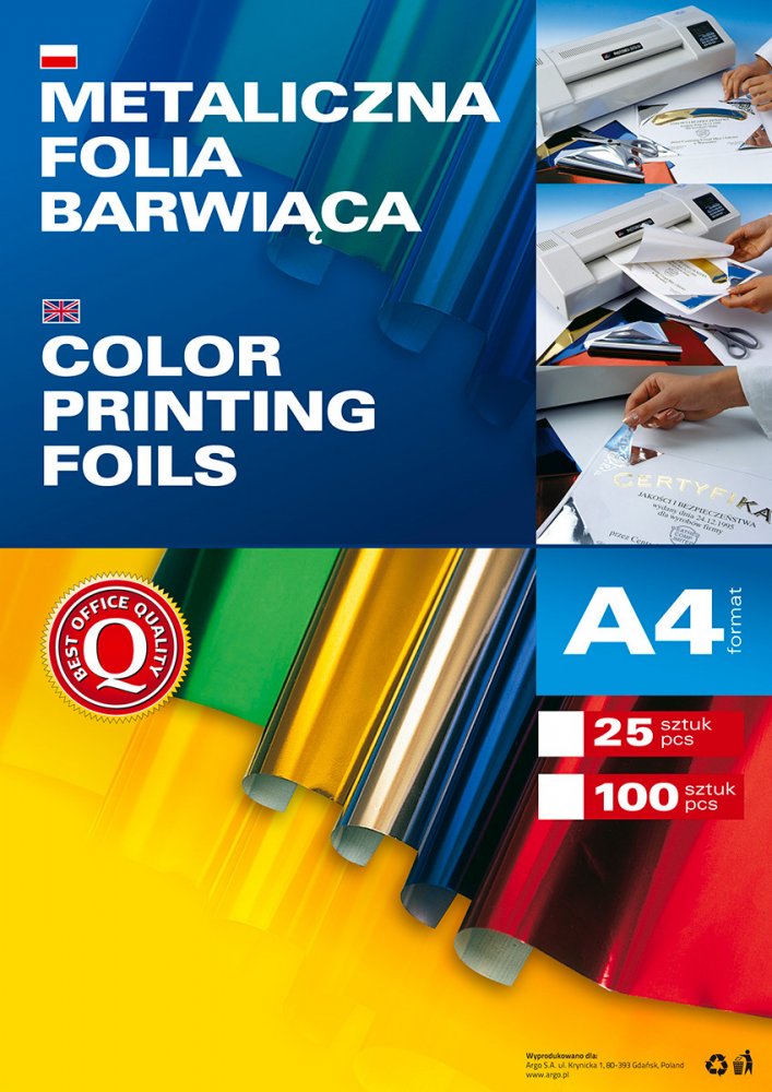 Kalka folia barwiąca Argo, A4, 25 arkuszy, złoty