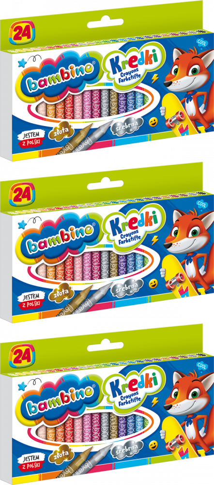 3x Kredki Bambino Zwierzaki Uczniaki, 24 sztuki, mix kolorów